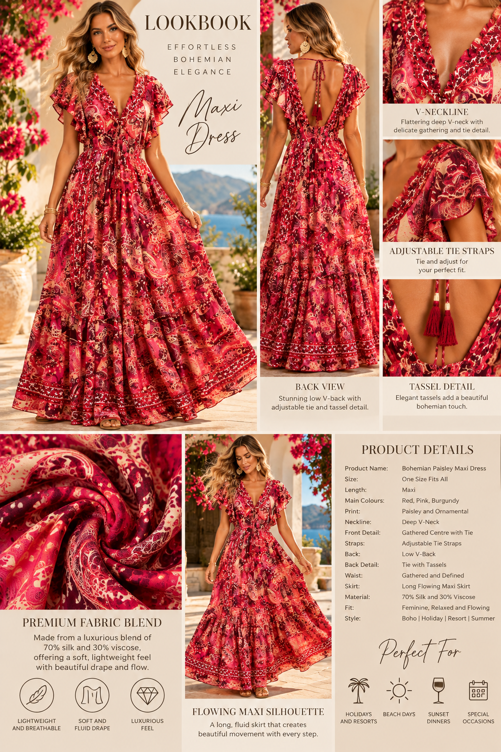 Red and Pink Paisley Magic Maxi Dress