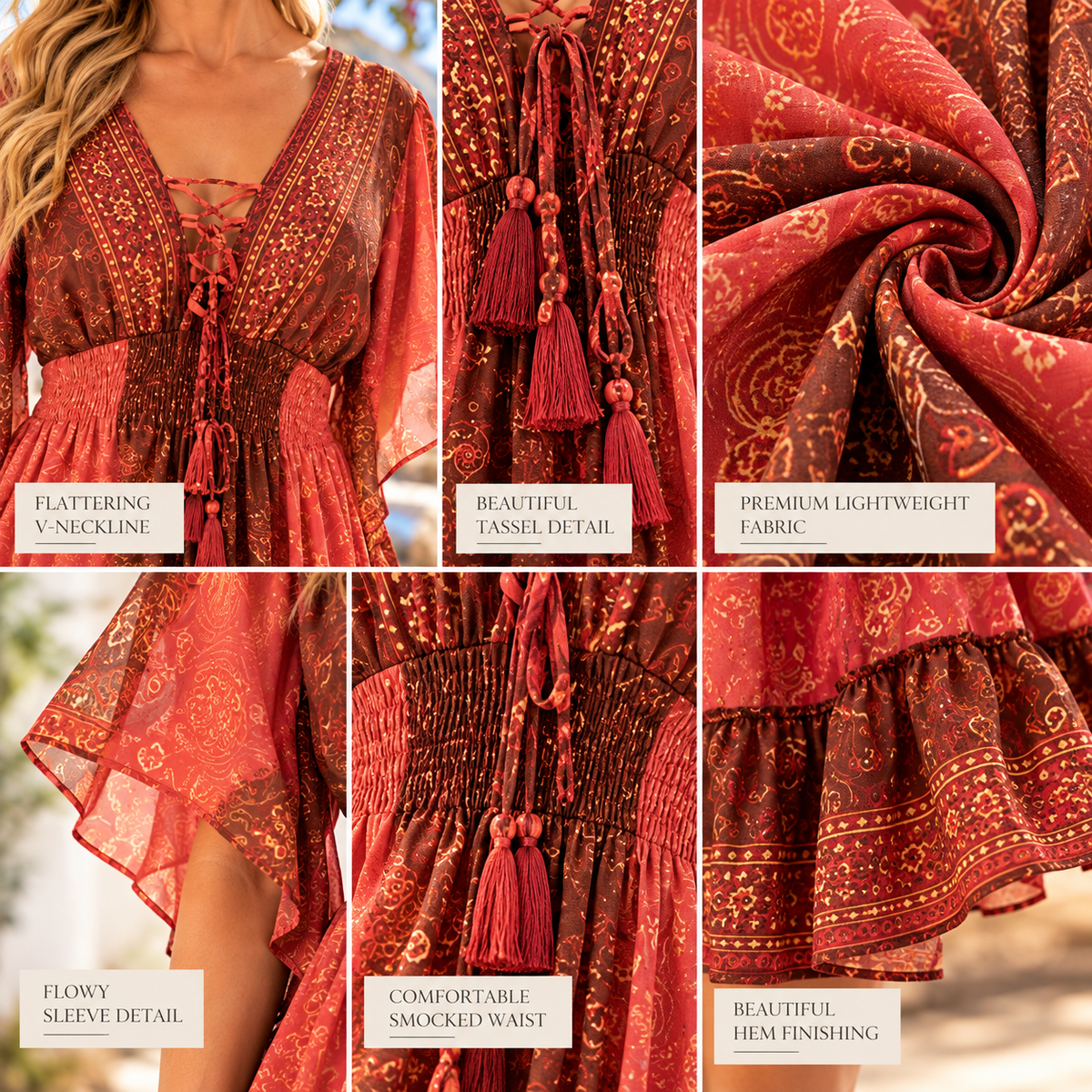 Rust & Orange Silk Paisley Boho Dress