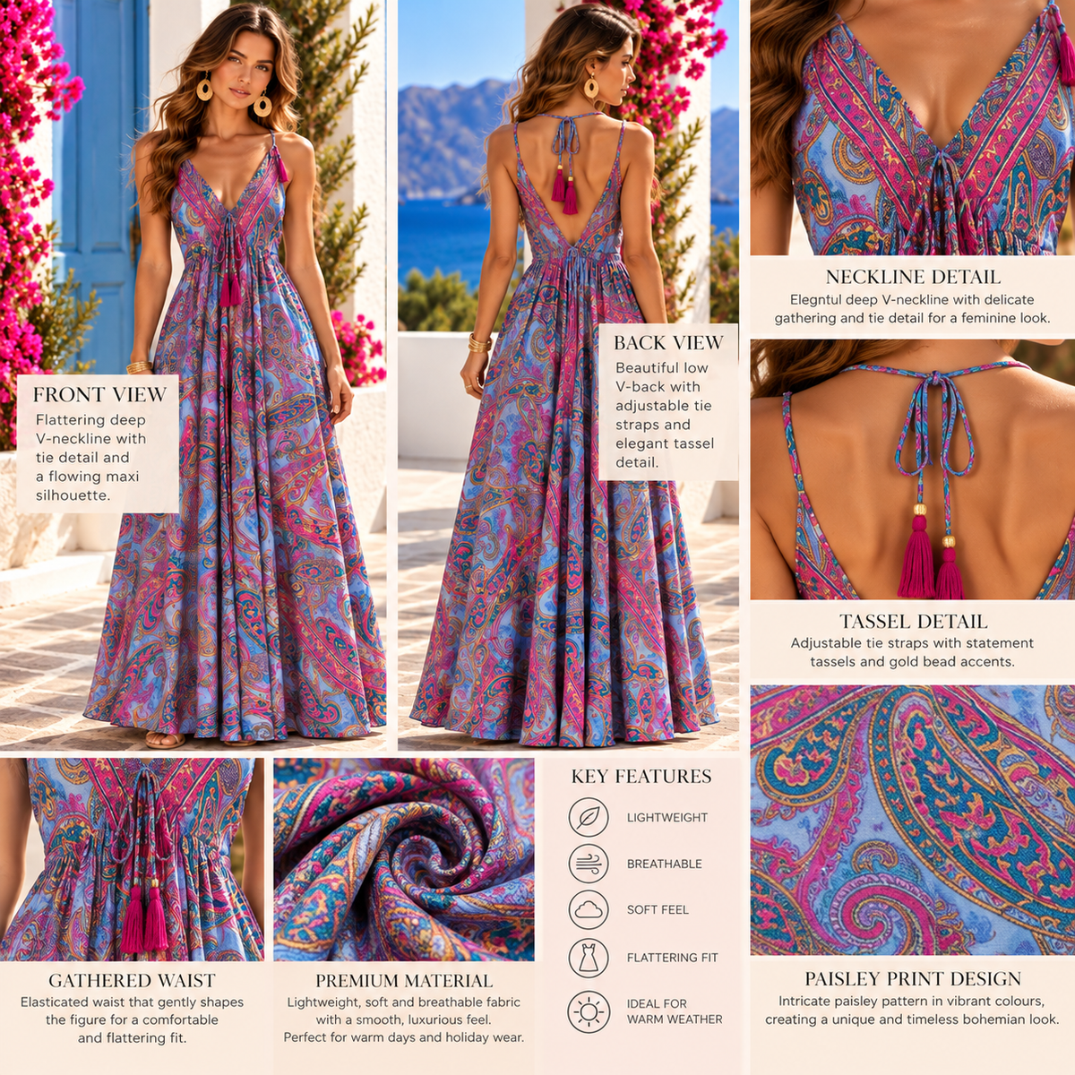 Blue & Pink Paisley Magic Dress with Low V-Back
