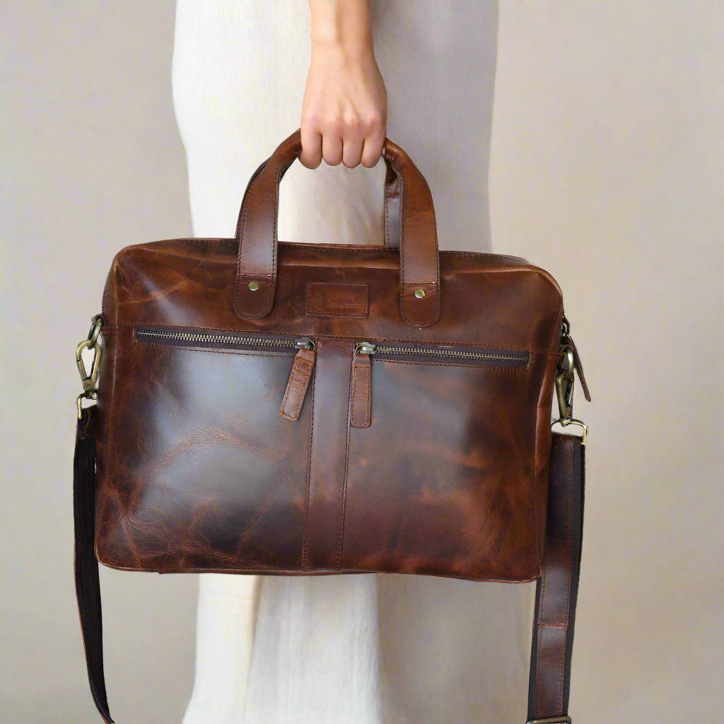 Santorini Slim Leather Laptop Bag