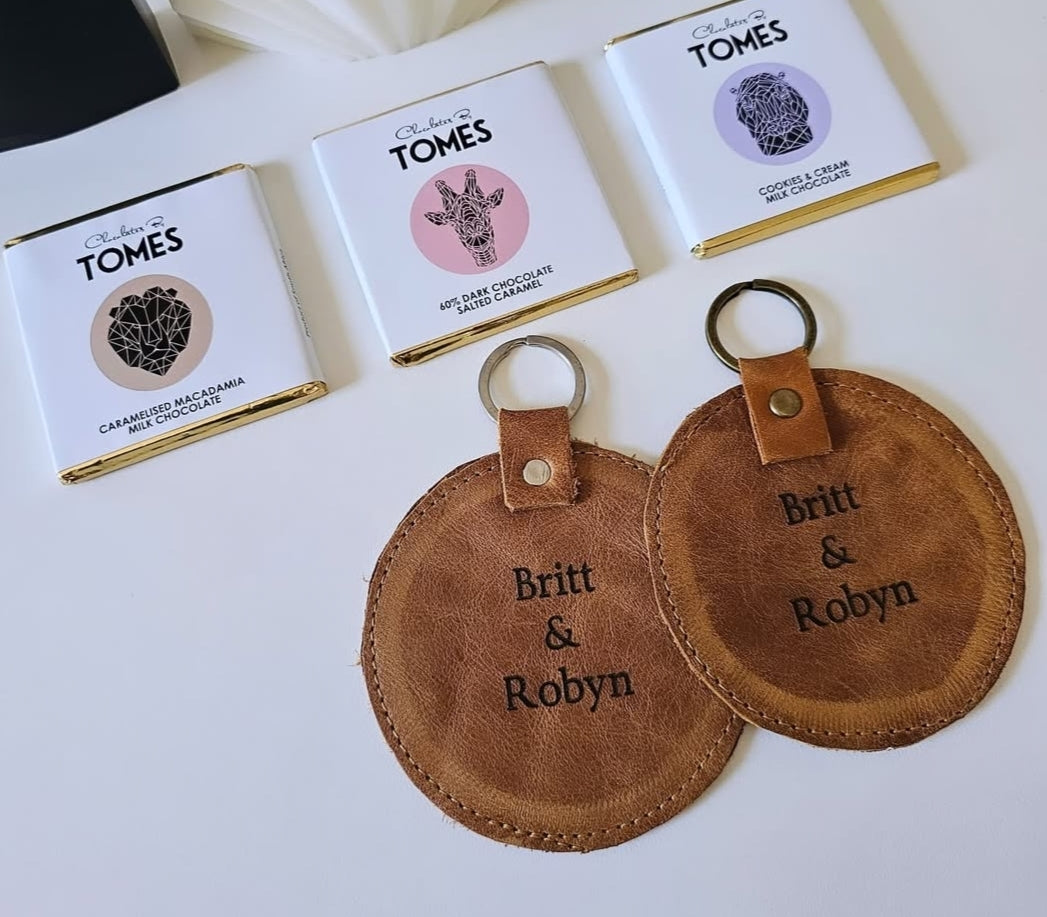 Twin Round Leather Keyring