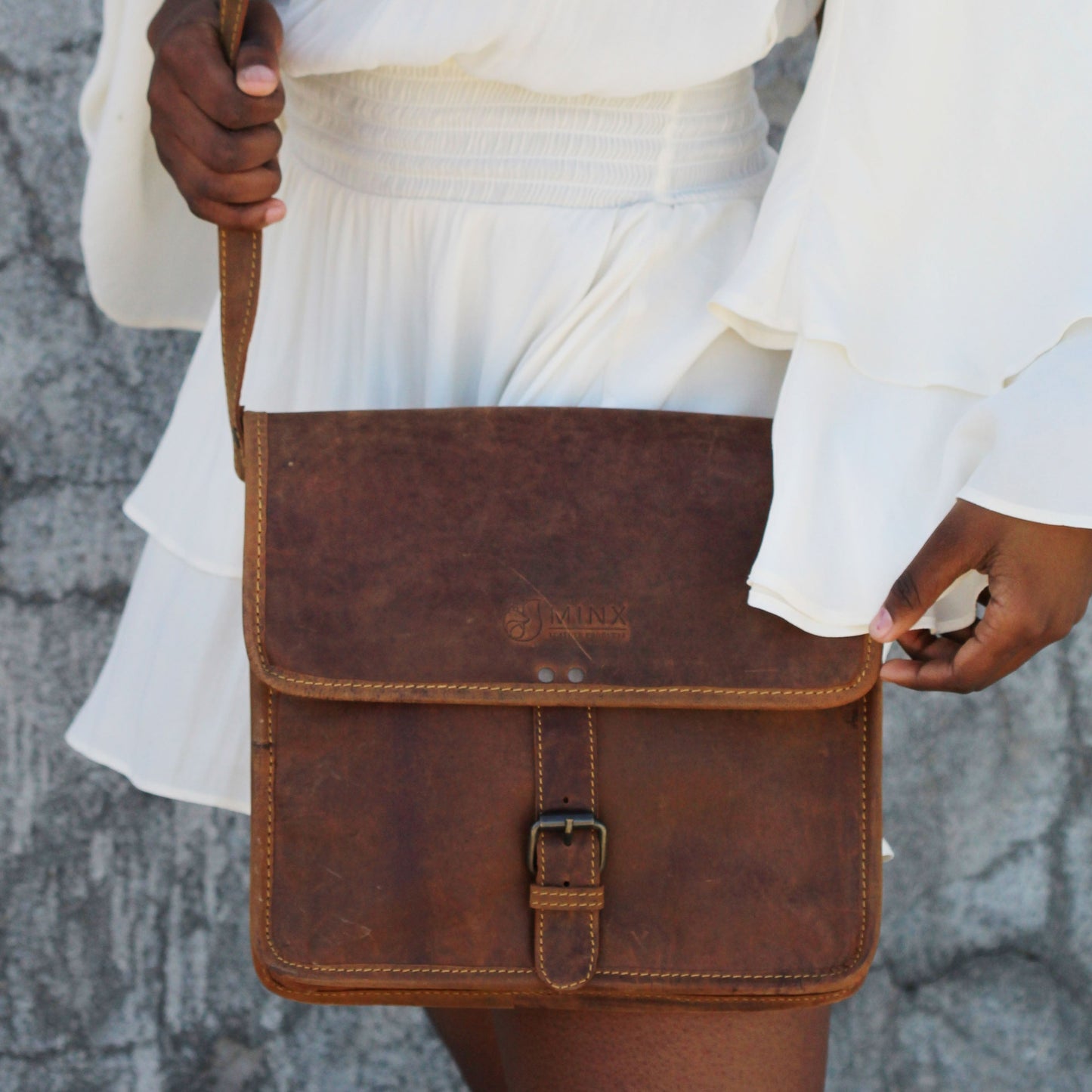 Messenger Leather Bag with Buckle
