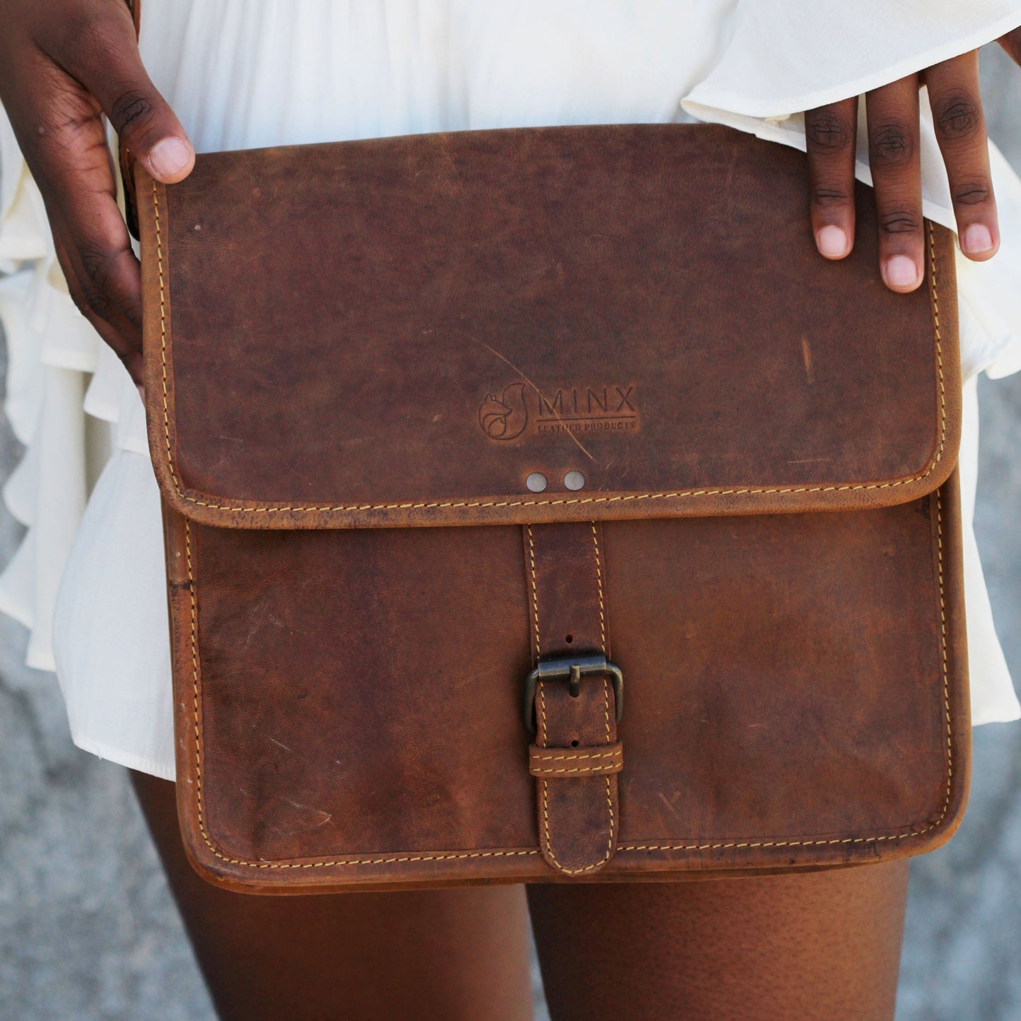 Messenger Leather Bag with Buckle