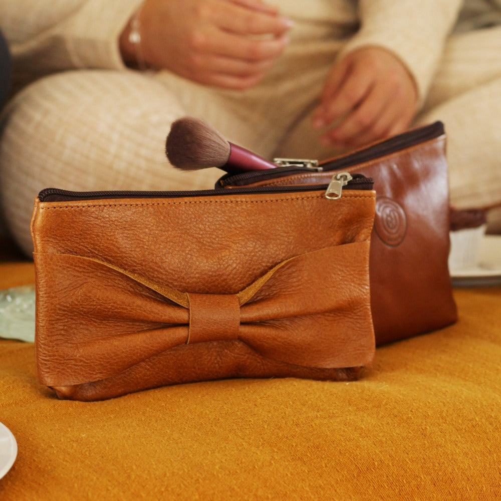 Bow Leather Make Up Bags