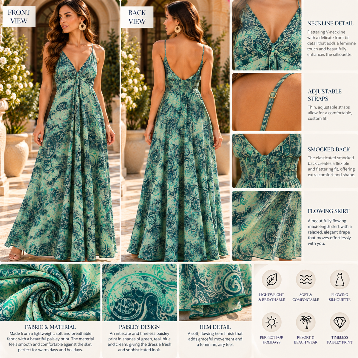 Mint Green & Teal Paisley Maxi Dress