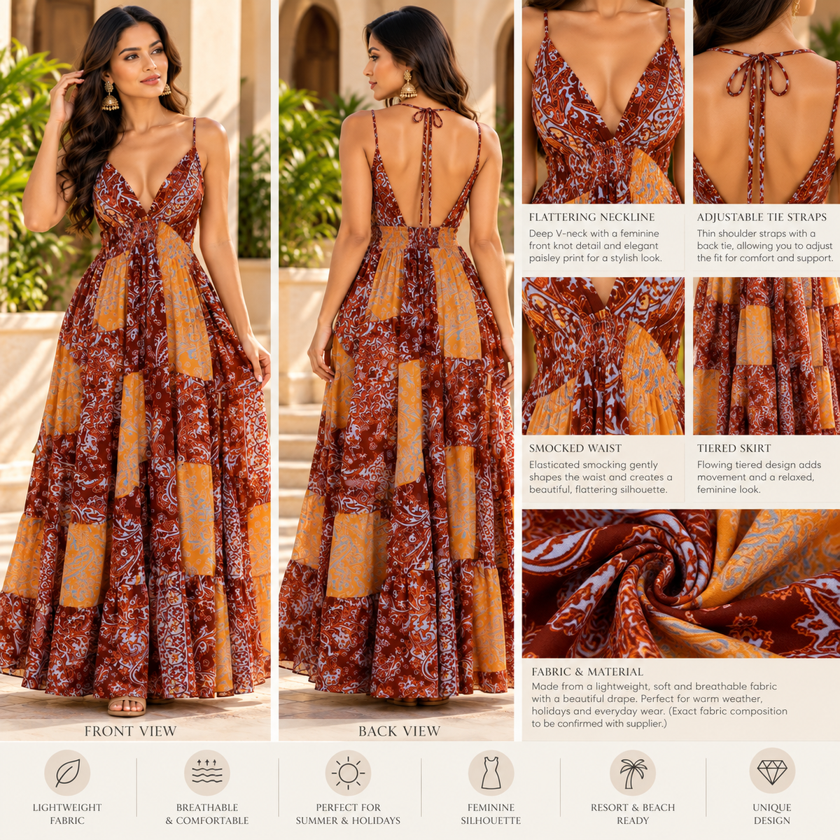 Rust & Mustard Paisley Patchwork Maxi Dress