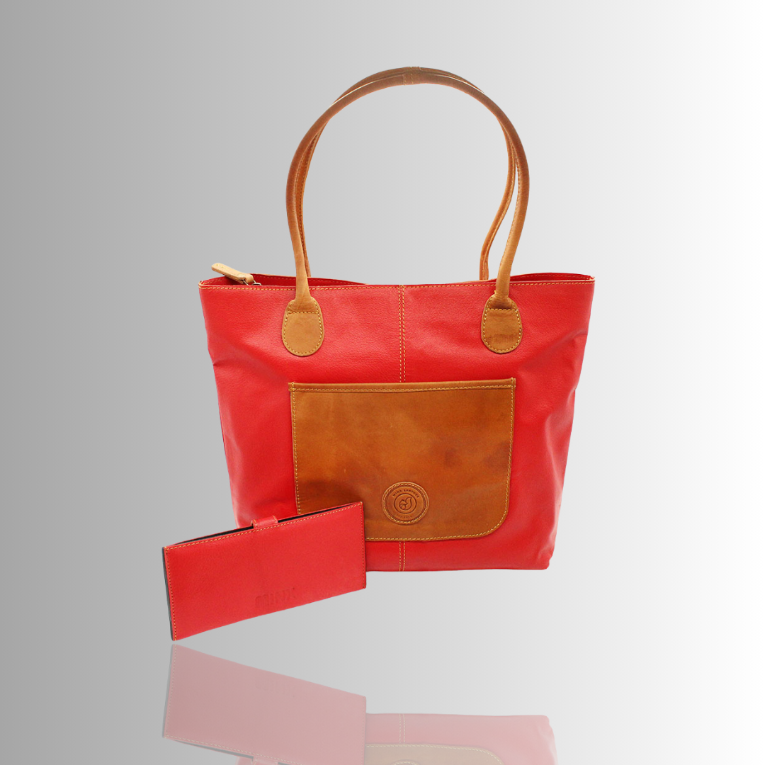 Ruby Leather Handbag Combo