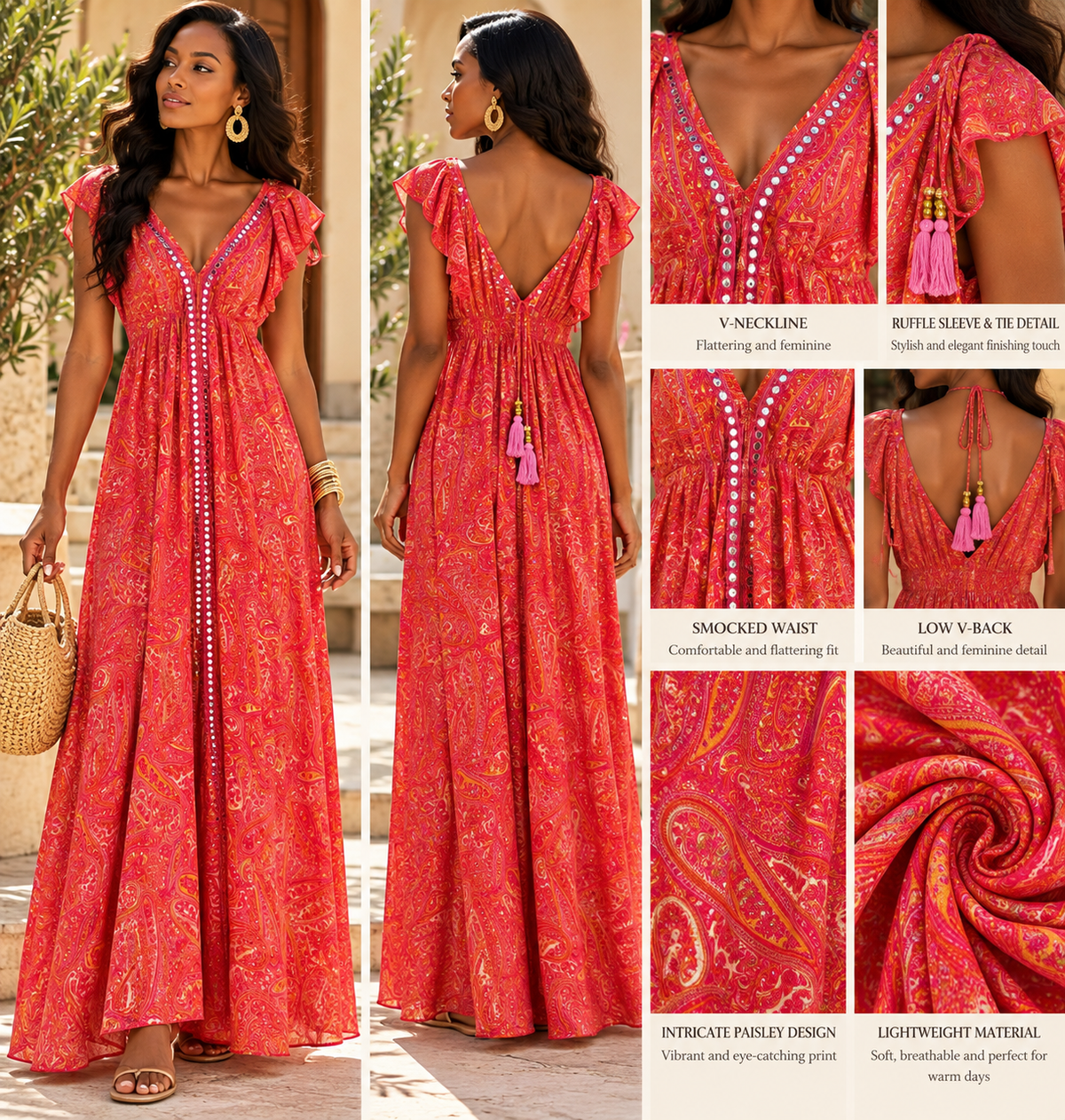 Crimson Paisley Sunset Maxi Dress