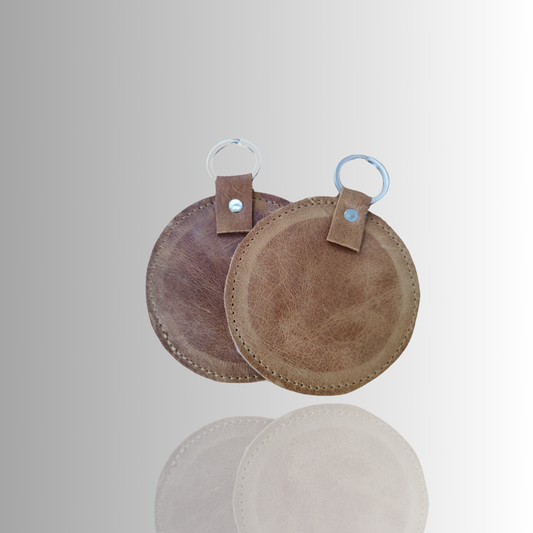 Twin Round Leather Keyring
