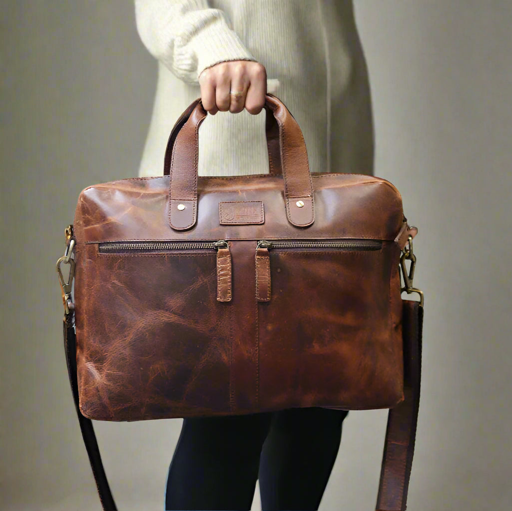 Santorini Slim Leather Laptop Bag