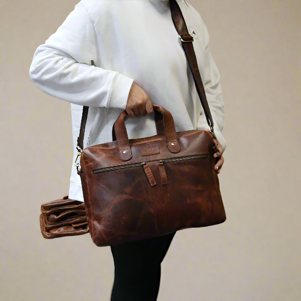 Santorini Slim Leather Laptop Bag