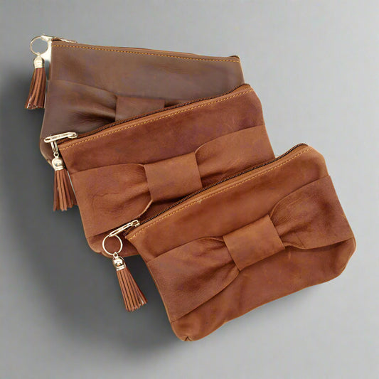 Bow Leather Make Up Bags