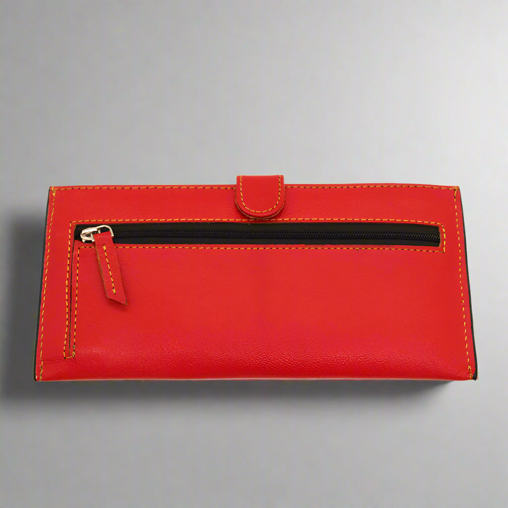 Sleek Red Leather Ladies Wallet
