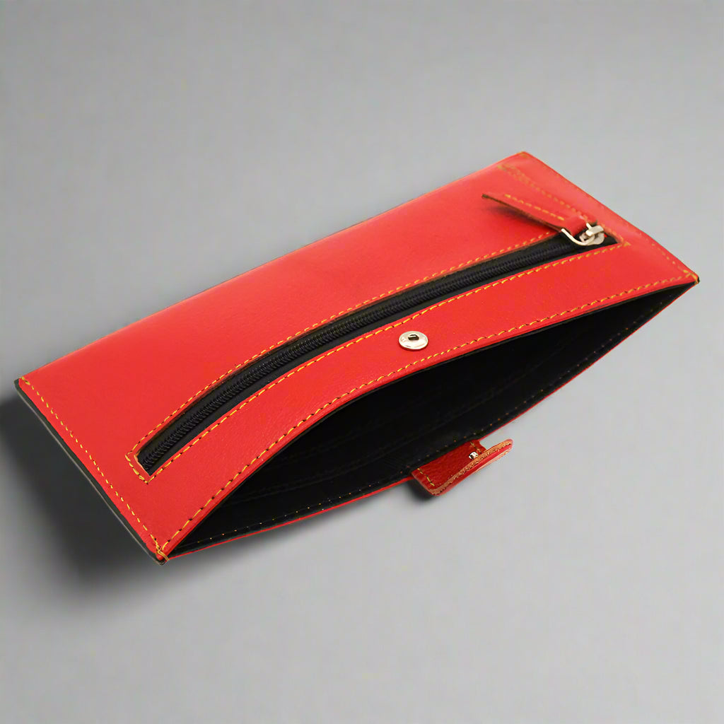 Sleek Red Leather Ladies Wallet