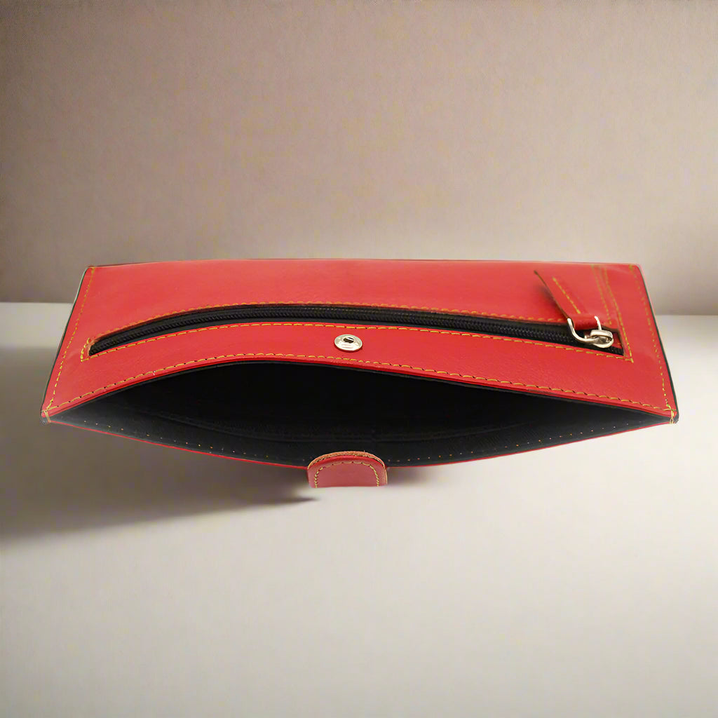 Sleek Red Leather Ladies Wallet