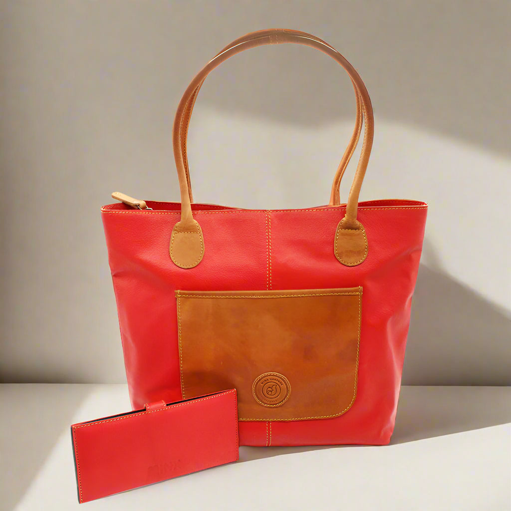 Ruby Leather Handbag Combo