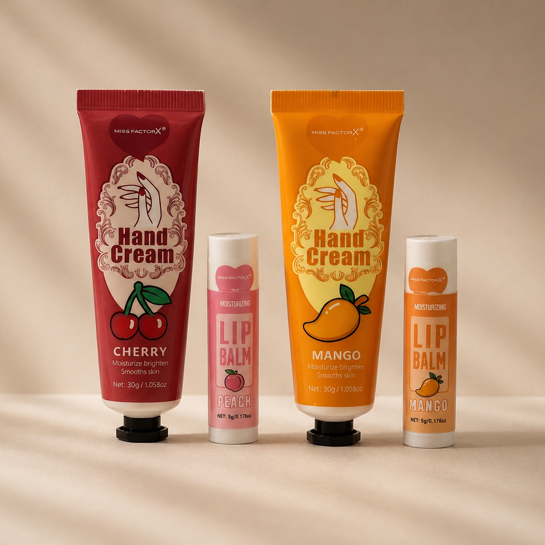 Leather Make up Bag with Hand cream and Lip ice