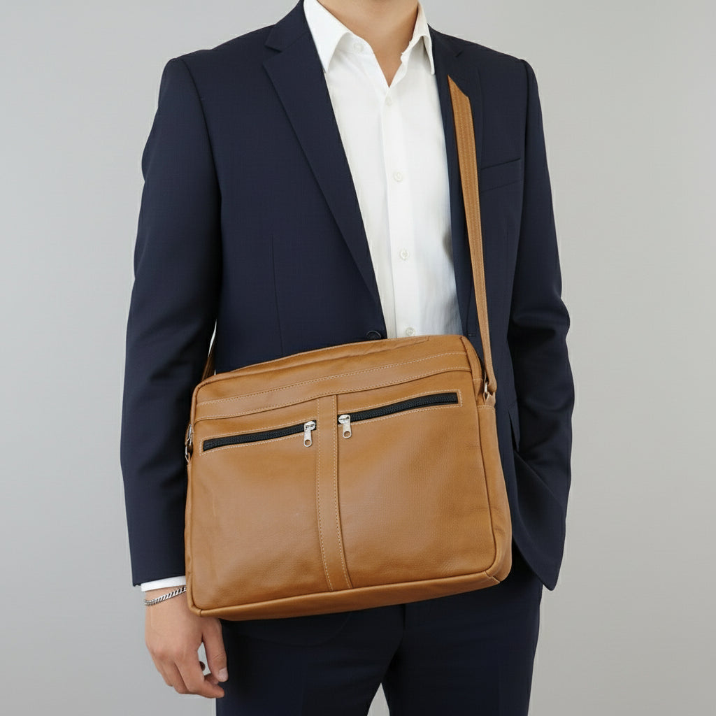 SlimHide Leather Laptop Sleeve with Handle