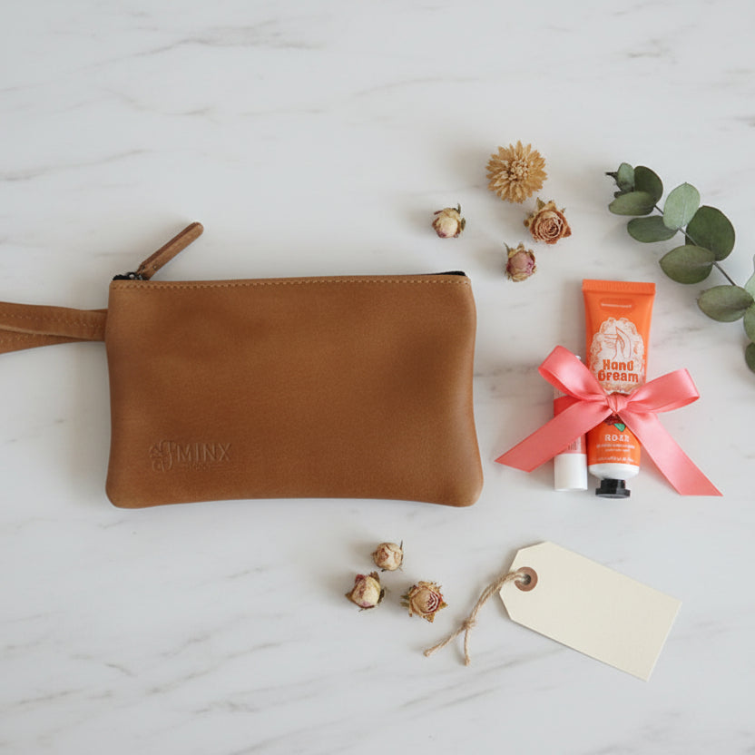 Leather Make up Bag with Hand cream and Lip ice