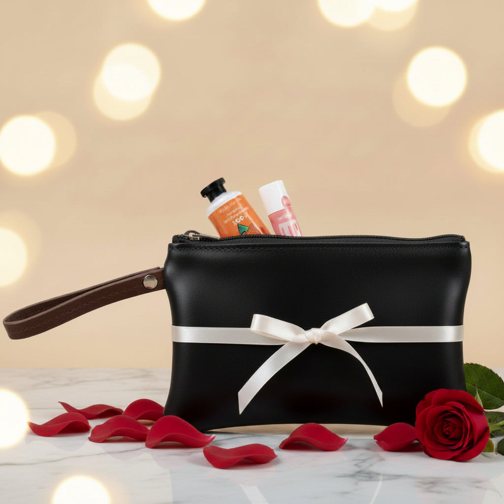 Leather Make up Bag with Hand cream and Lip ice