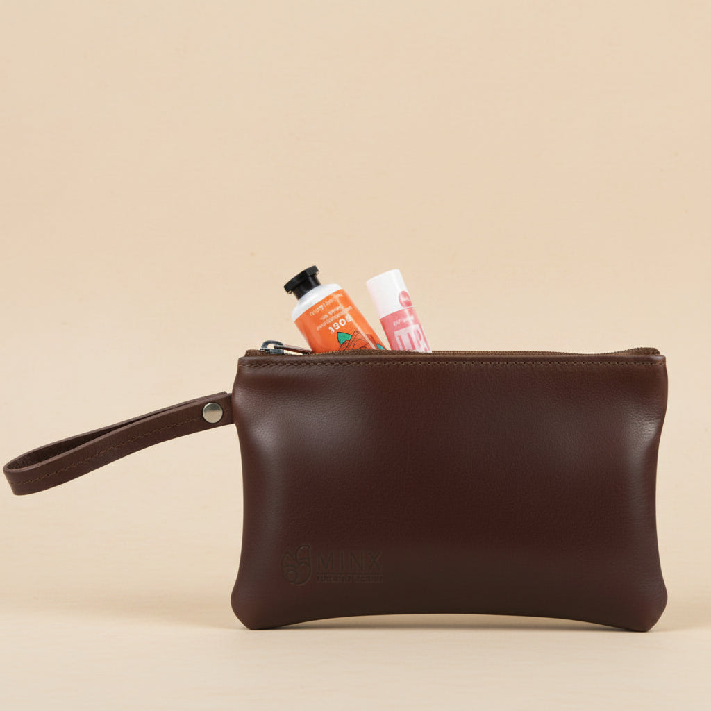 Leather Make up Bag with Hand cream and Lip ice