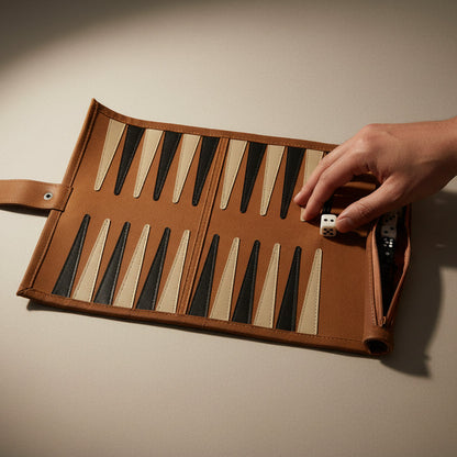 Genuine Leather Travel Backgammon Set