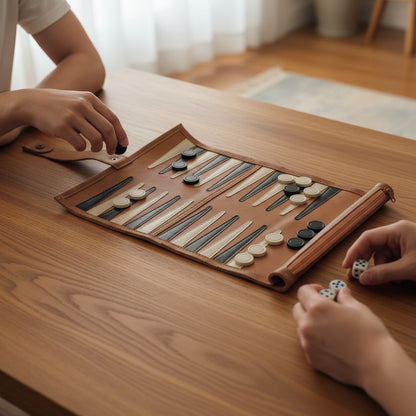 Genuine Leather Travel Backgammon Set