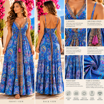 Blue & Turquoise Embellished Paisley Maxi Dress