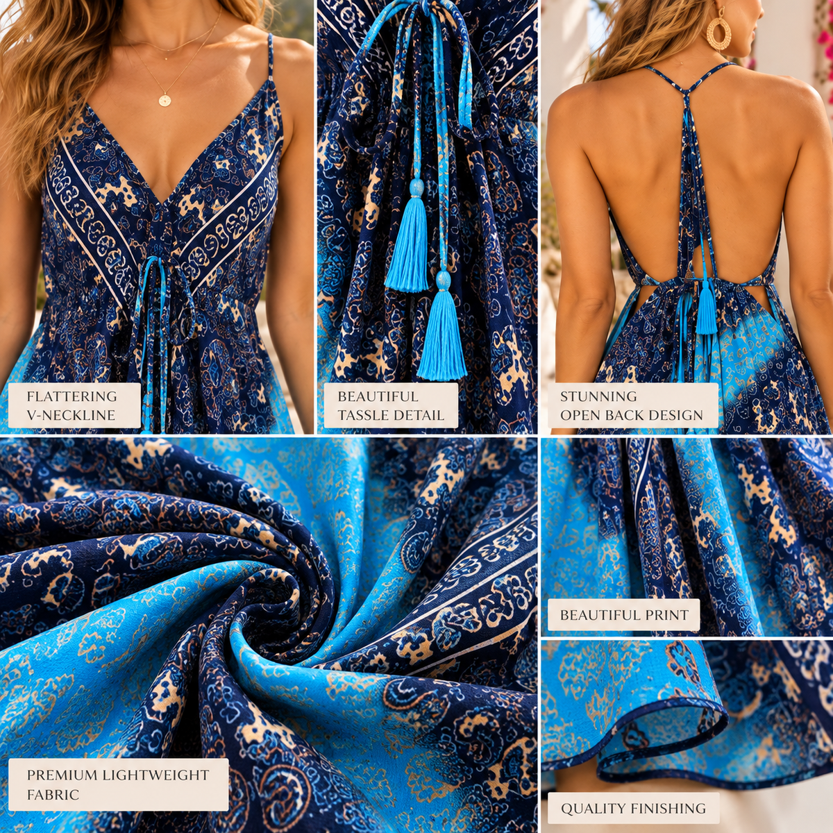 Blue & Turquoise Silk  Boho Dress
