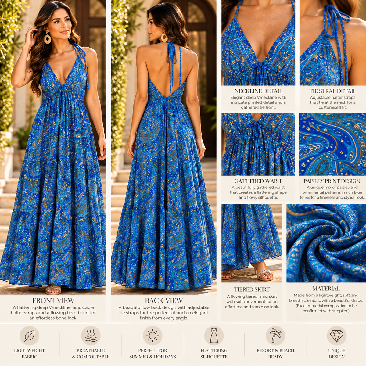 Royal Blue Paisley Maxi Dress