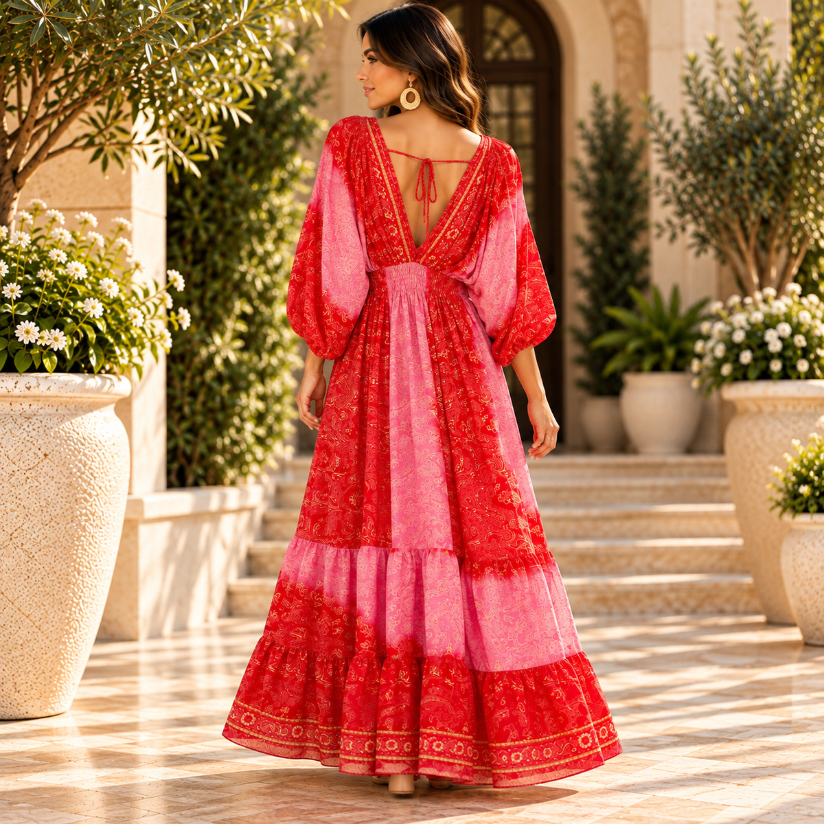 Red & Pink Paisley Maxi Dress