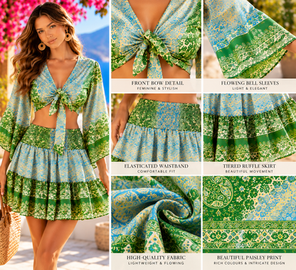Green & Aqua Paisley Two-Piece Outfit