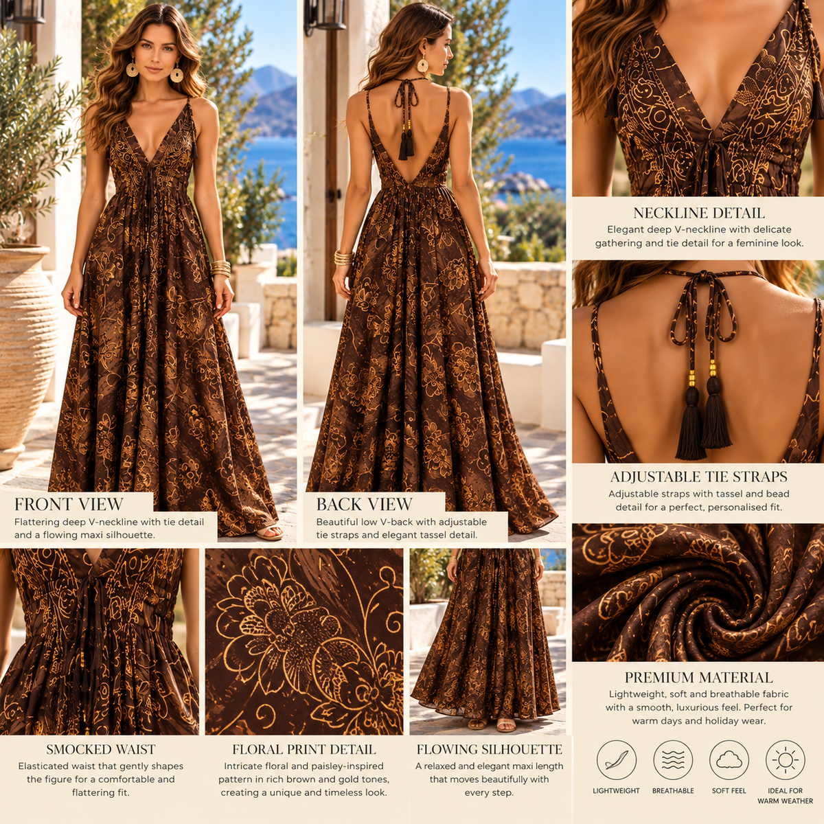 Chocolate Brown & Gold Botanical Magic Dress