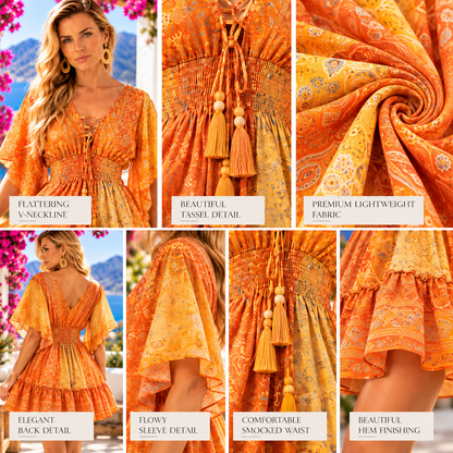 Orange & Yellow Silk Paisley Boho Dress