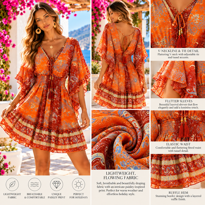 Orange & Rust Paisley Boho Mini Dress