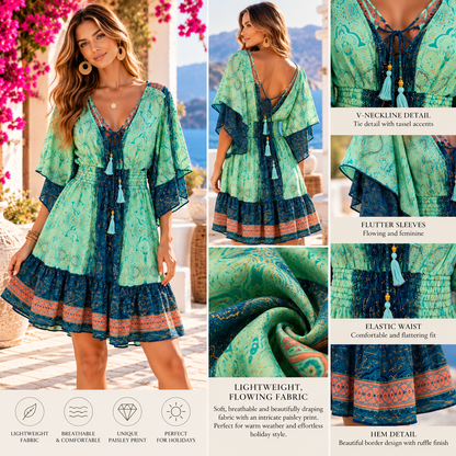 Turquoise & Teal Paisley Boho Dress