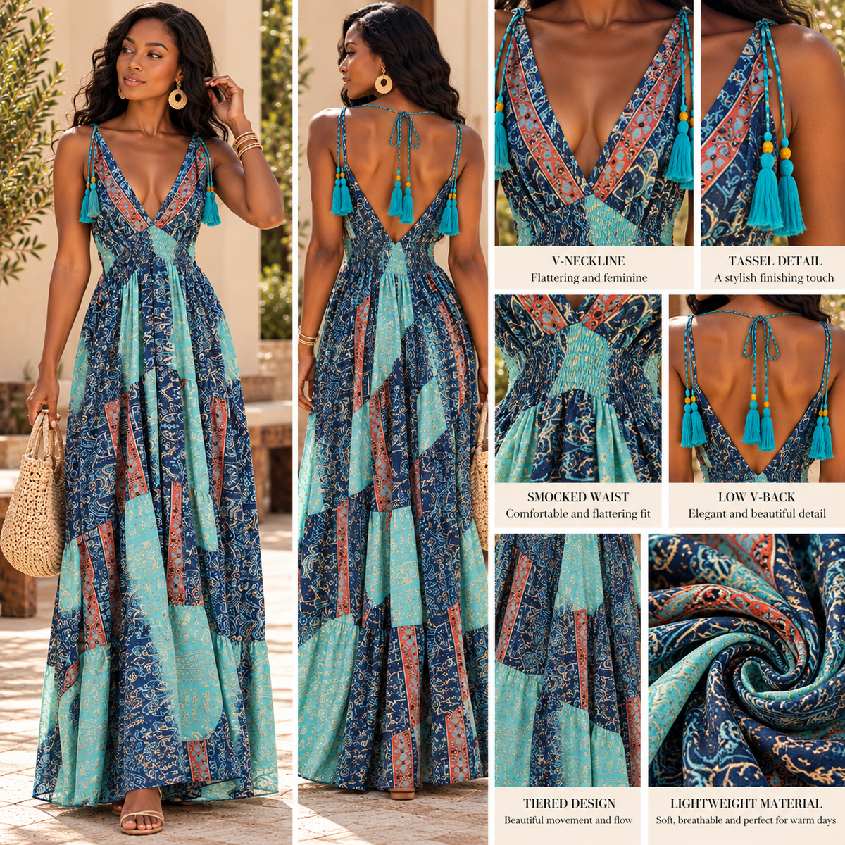 Turquoise Boho Paisley Maxi Dress