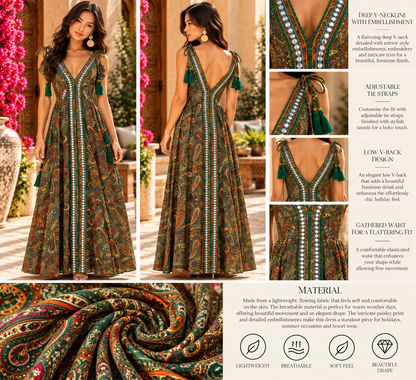 Emerald Paisley Luxe Maxi Dress
