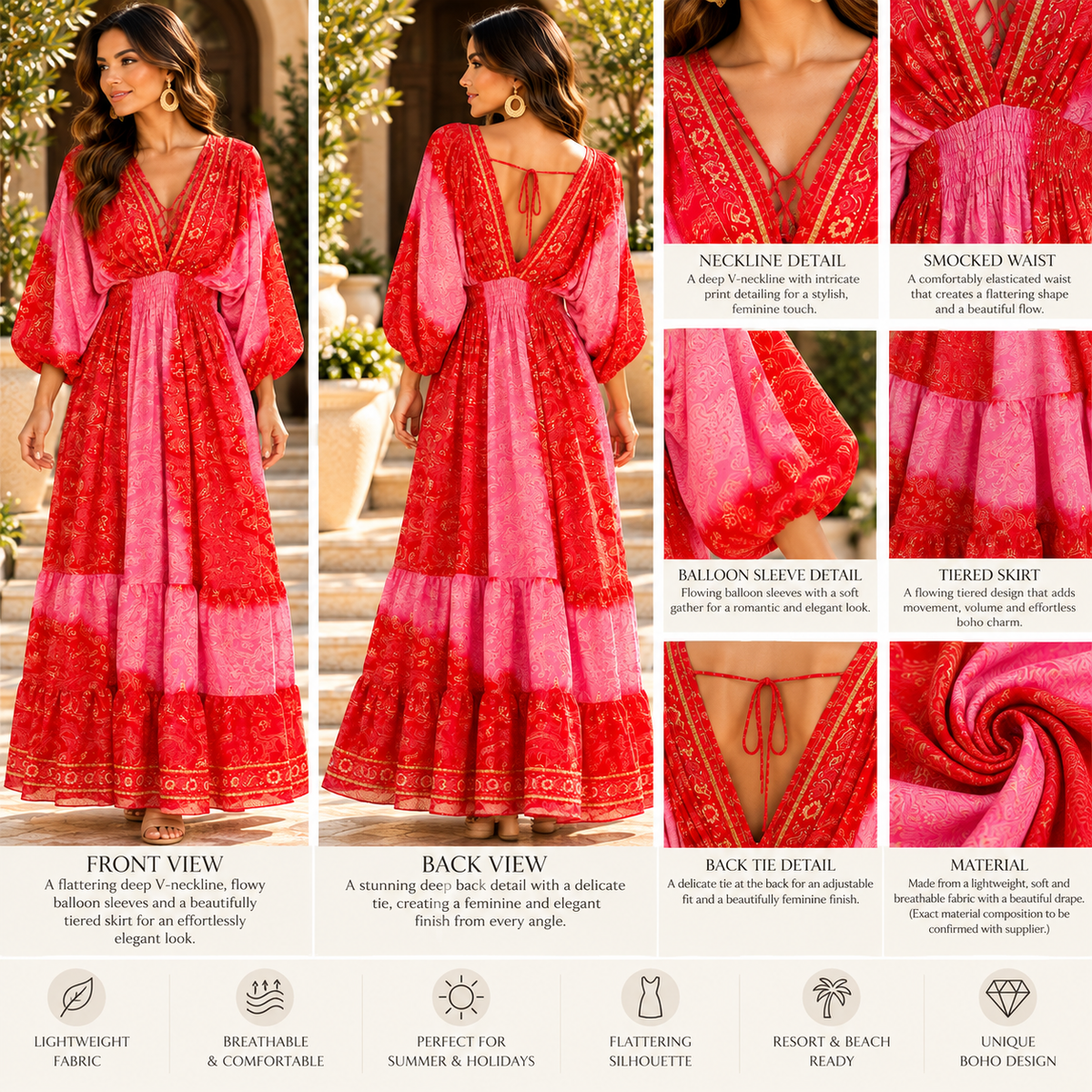 Red & Pink Paisley Maxi Dress