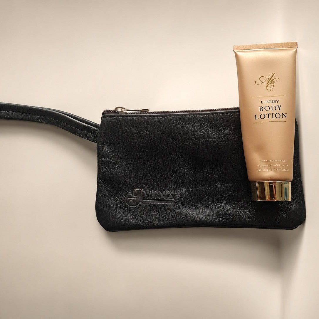 Leather Make up Bag with Luxury Gold Hand Cream