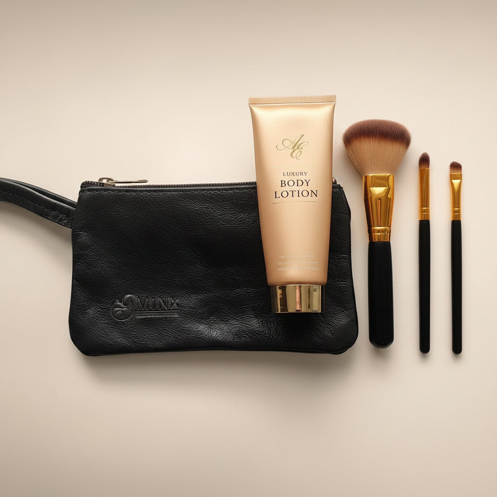 Leather Make up Bag with Luxury Gold Hand Cream