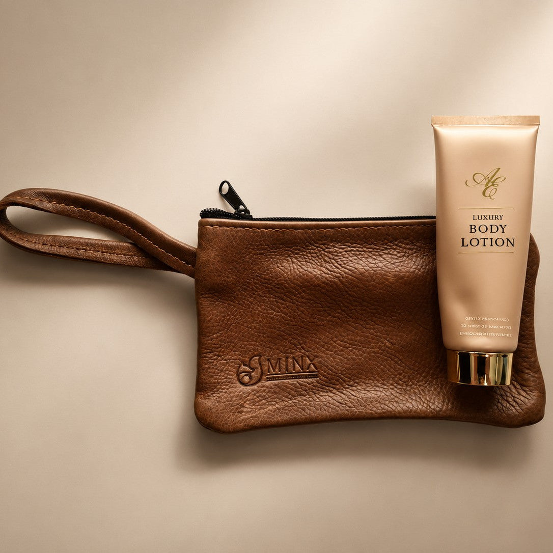 Leather Make up Bag with Luxury Gold Hand Cream