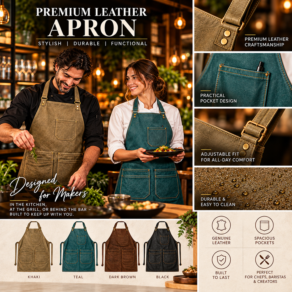 Leather Waiter Apron – Genuine Leather with Adjustable Neck and Waist