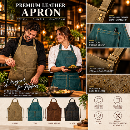 Leather Waiter Apron – Genuine Leather with Adjustable Neck and Waist