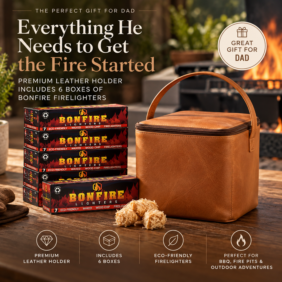 Leather Braai Gift Box for Him – Genuine Cow Leather & Firelighter Gift Set