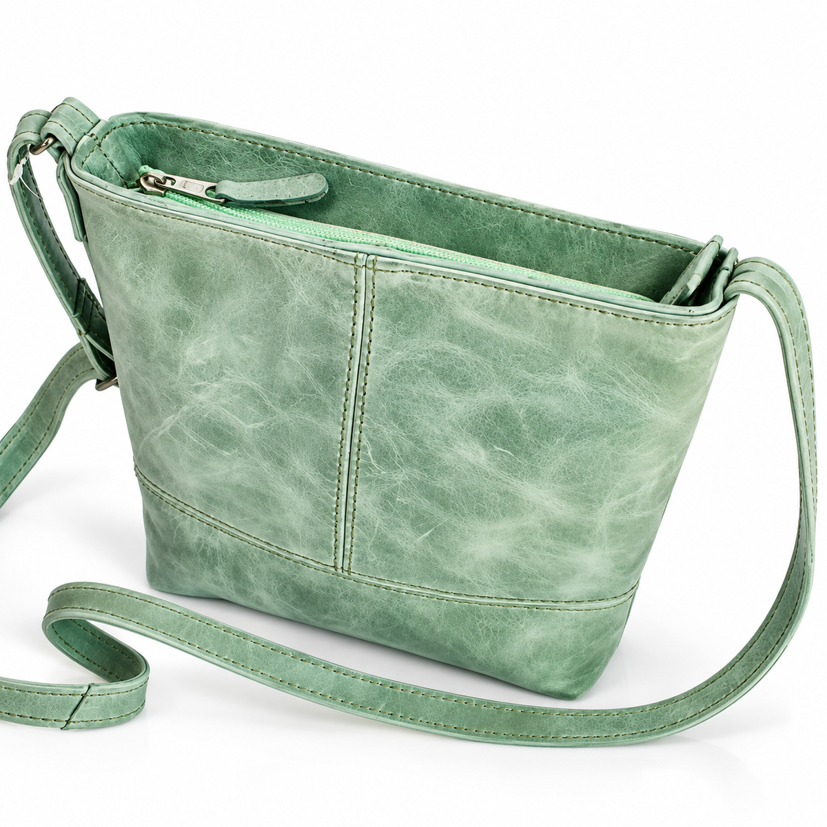 Green Genuine Leather Sling Bag – Stylish Women's Crossbody Bag