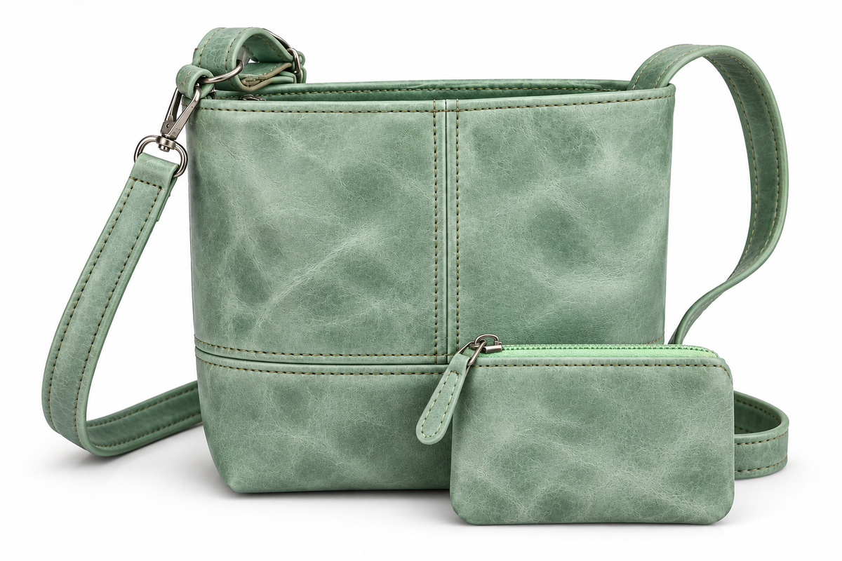 Green Genuine Leather Sling Bag with Coin Purse – Stylish Everyday Crossbody Bag