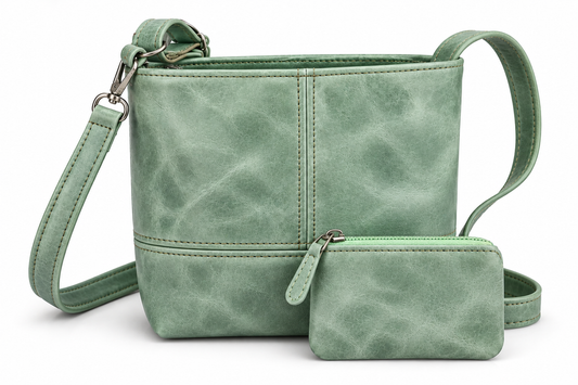Green Genuine Leather Sling Bag with Coin Purse – Stylish Everyday Crossbody Bag