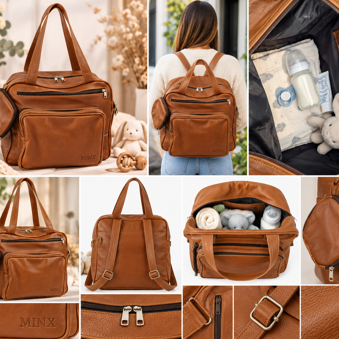 The Coney Genuine Leather Nappy Bag – Luxury Baby & Travel Backpack