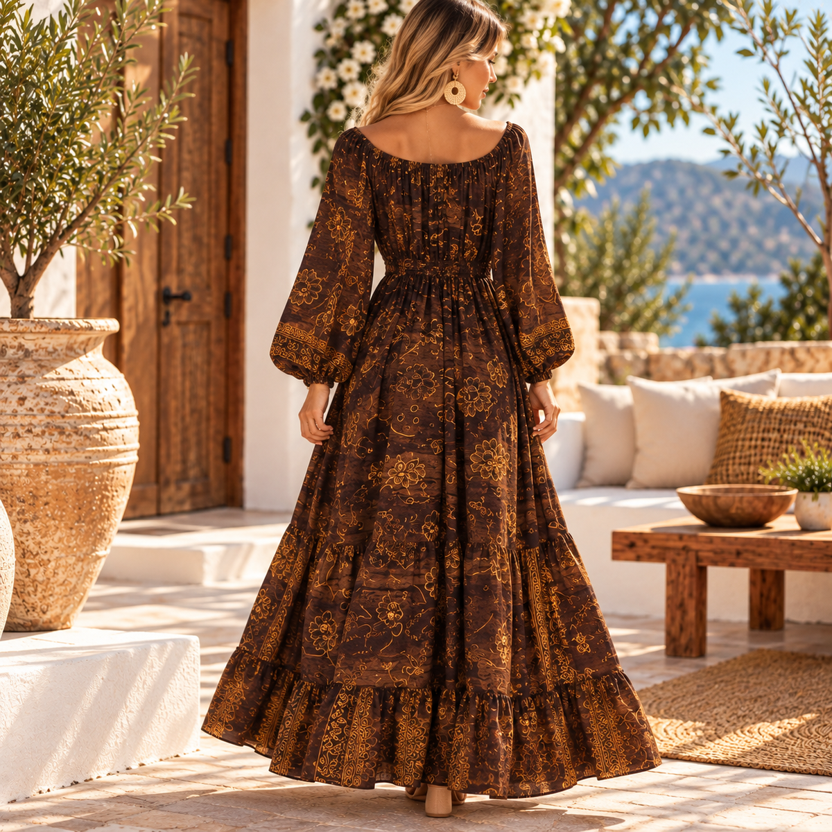 Golden Mocha Boho Maxi Dress